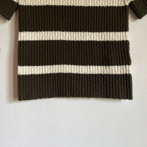 NWT Boucle Knit Crewneck Sweater Tee in Olive Stripe Size XXS Stretchy $78 NS649 - Picture 5 of 16
